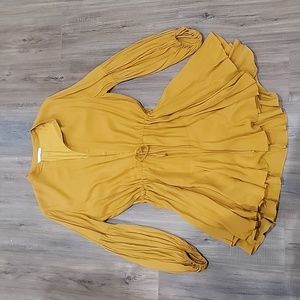 Mustard Yellow Karlie Flowy Long Sleeve Button Down Dress